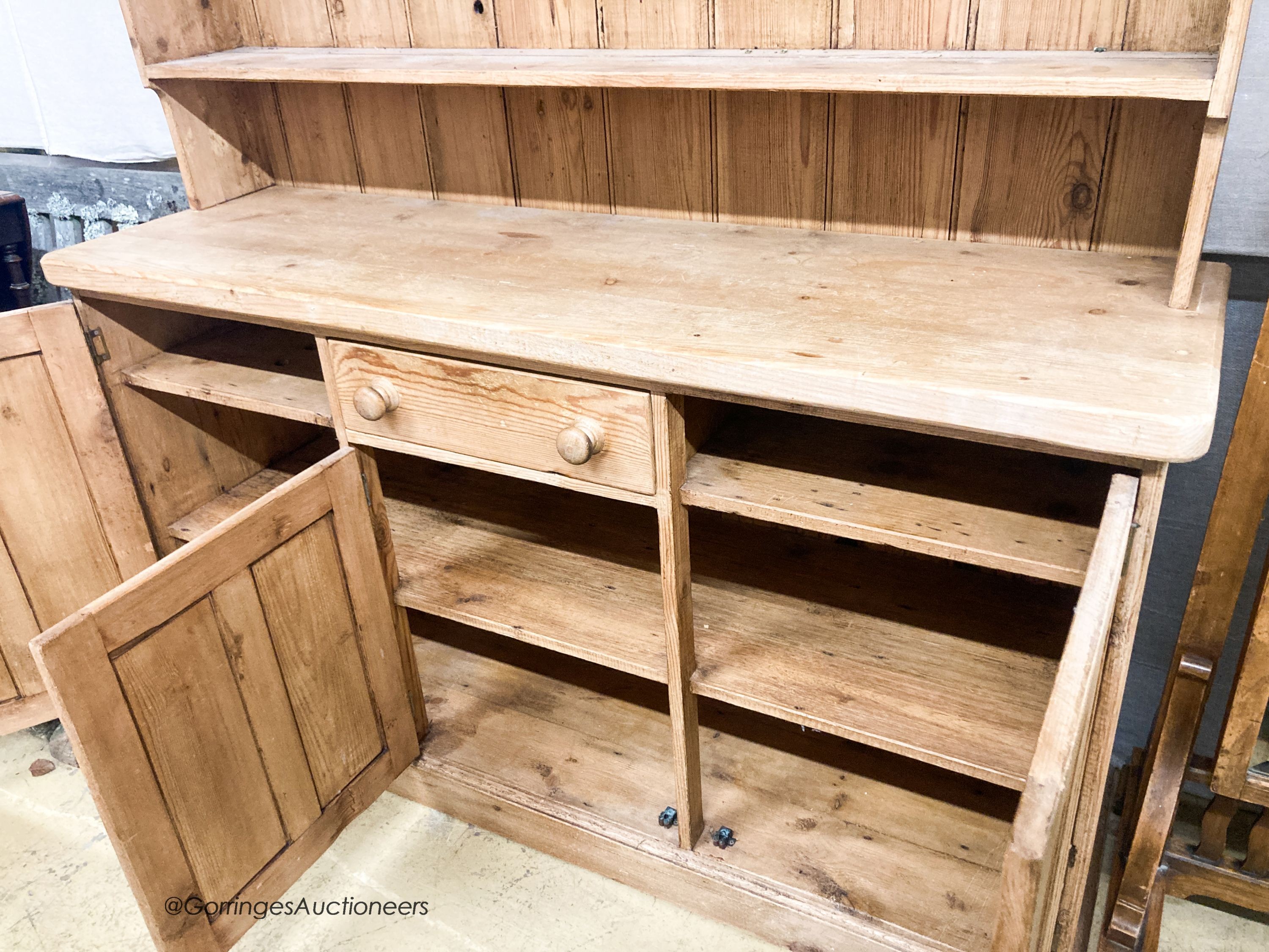 A Victorian style pine dresser, W.153cm D.47cm H.223cm